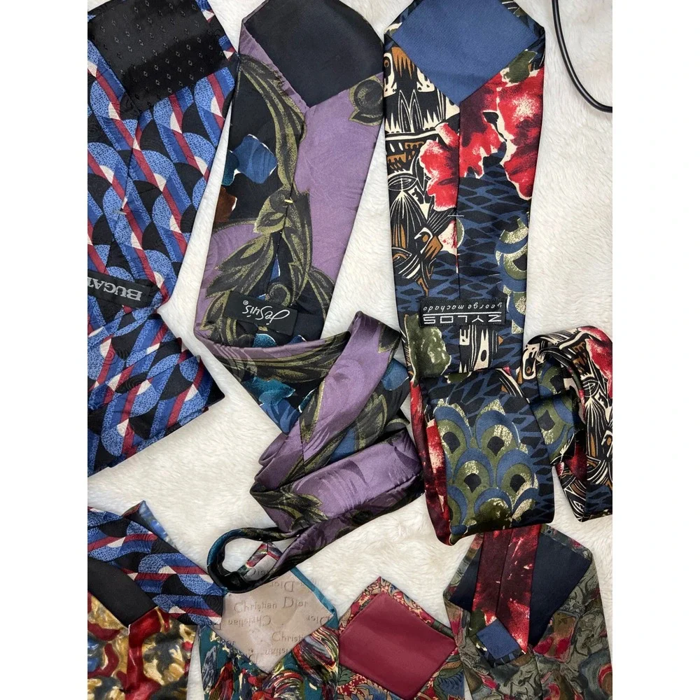 Vintage Mens Silk Necktie Lot Christian Dior Bugatti Floral Geometric Multi OS